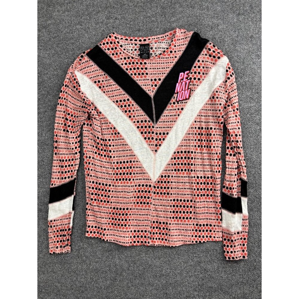P.E Nation Shirt Womens Small Pink Polka Dot Long Sleeve Chevron Athletic Top